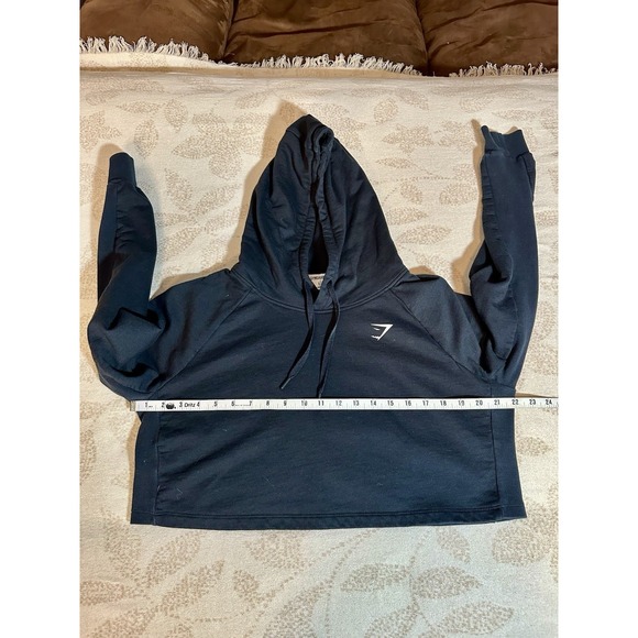 Gymshark Cropped Hoodie Sweatshirt Women Black Athletic Workout Size Large - Picture 13 of 13